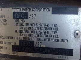 1988 TOYOTA TRUCK, STD CAB, MT, 4WD,  Z25043
